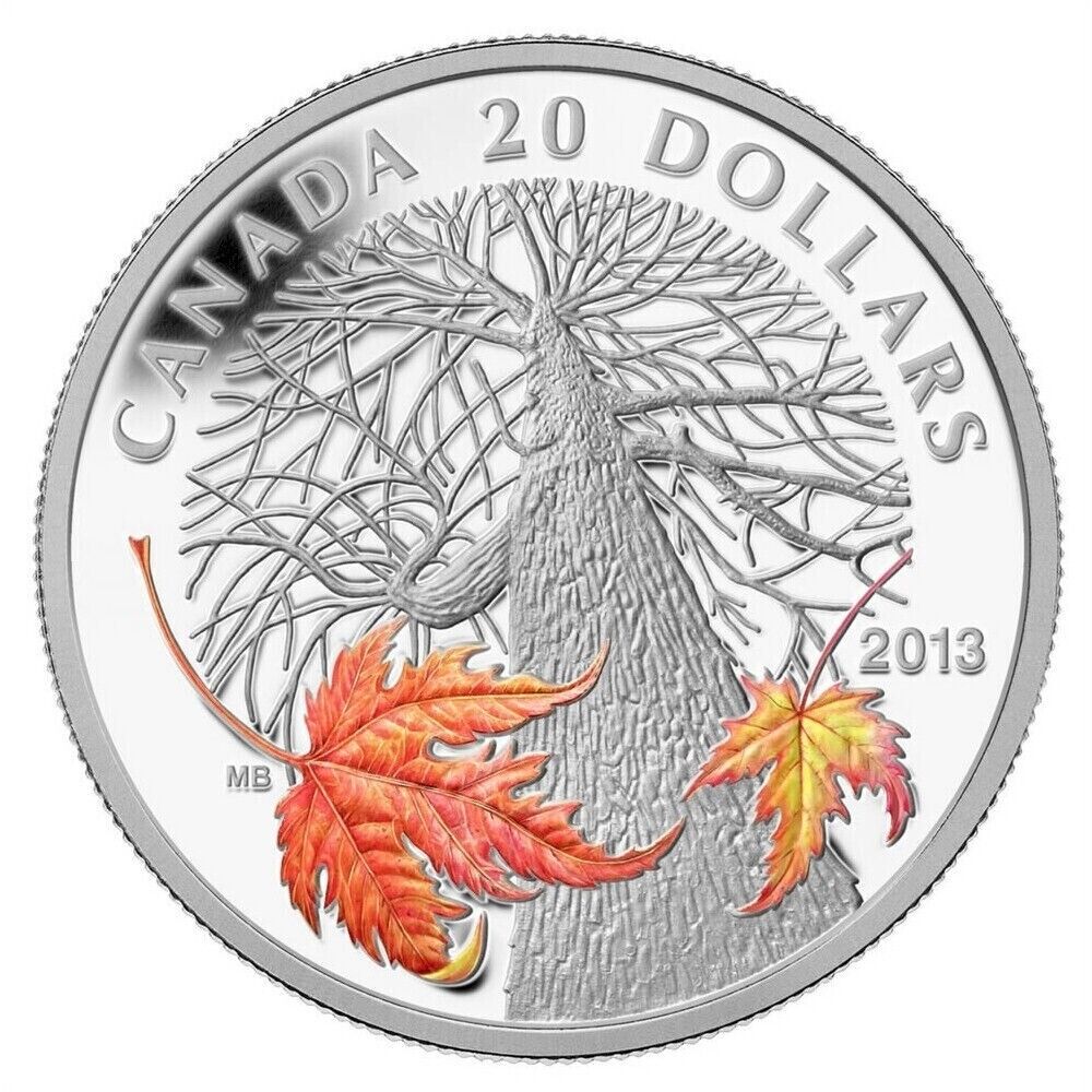 1 Oz Silver Coin 2013 $20 Canada Color Maple Canopy: Autumn-classypw.com-1