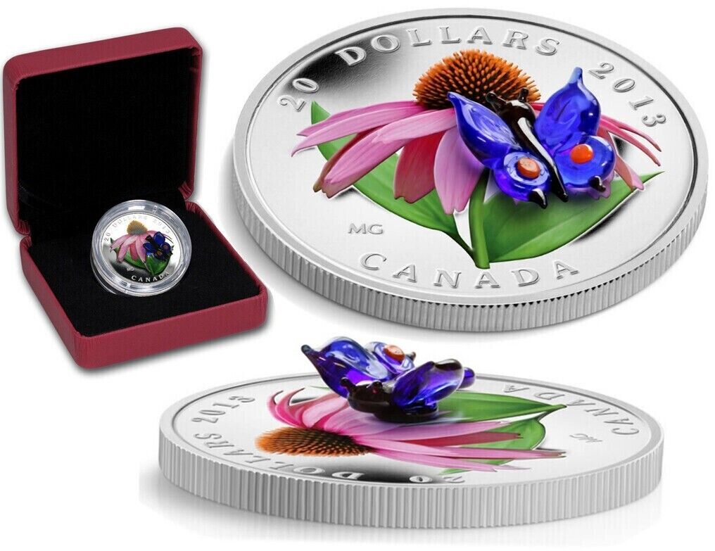 1 Oz Silver Coin 2013 Canada Glass Purple Coneflower & Eastern Tailed Butterfly-classypw.com-10
