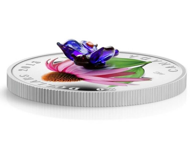 1 Oz Silver Coin 2013 Canada Glass Purple Coneflower & Eastern Tailed Butterfly-classypw.com-3