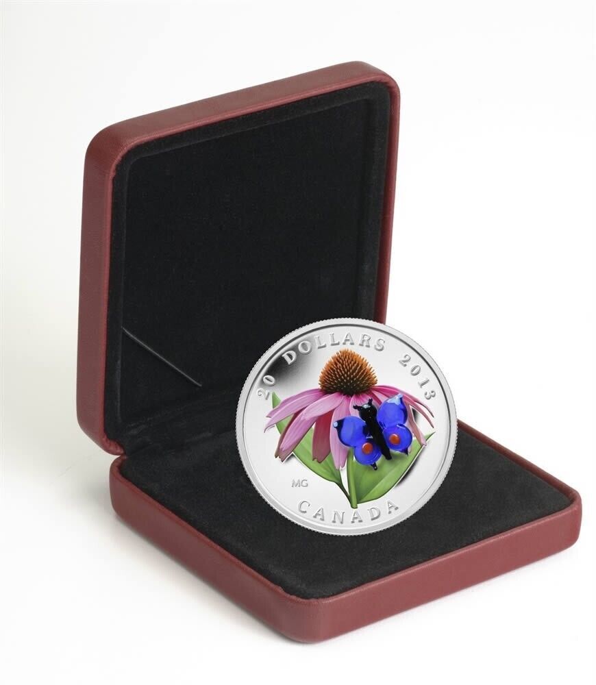 1 Oz Silver Coin 2013 Canada Glass Purple Coneflower & Eastern Tailed Butterfly-classypw.com-6