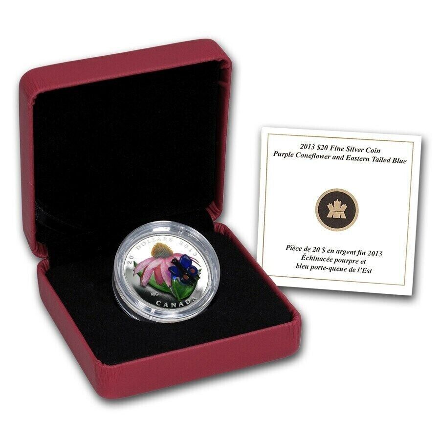 1 Oz Silver Coin 2013 Canada Glass Purple Coneflower & Eastern Tailed Butterfly-classypw.com-7