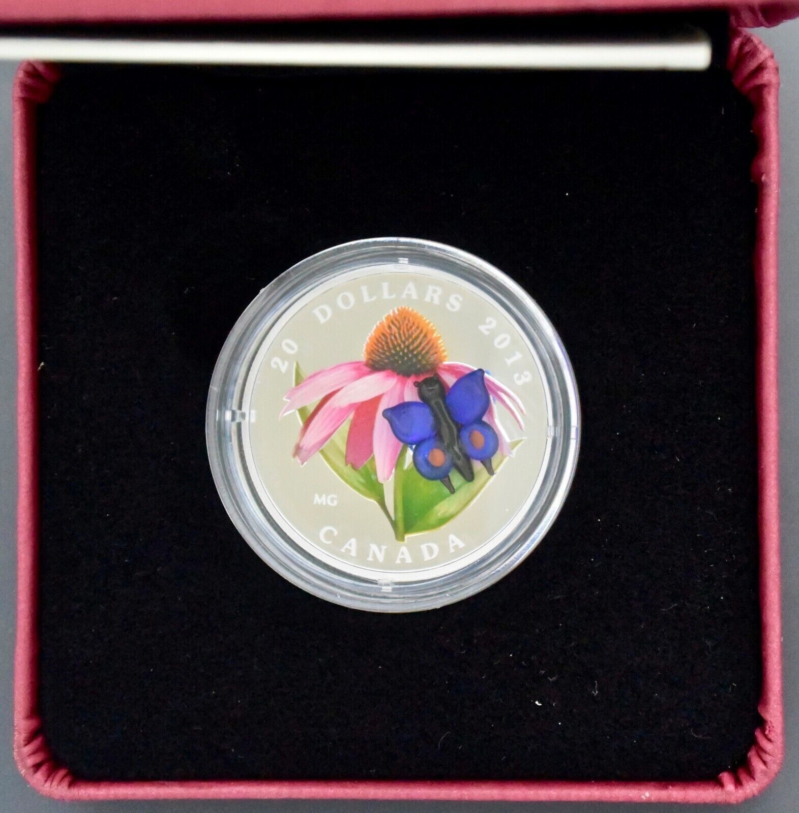 1 Oz Silver Coin 2013 Canada Glass Purple Coneflower & Eastern Tailed Butterfly-classypw.com-8