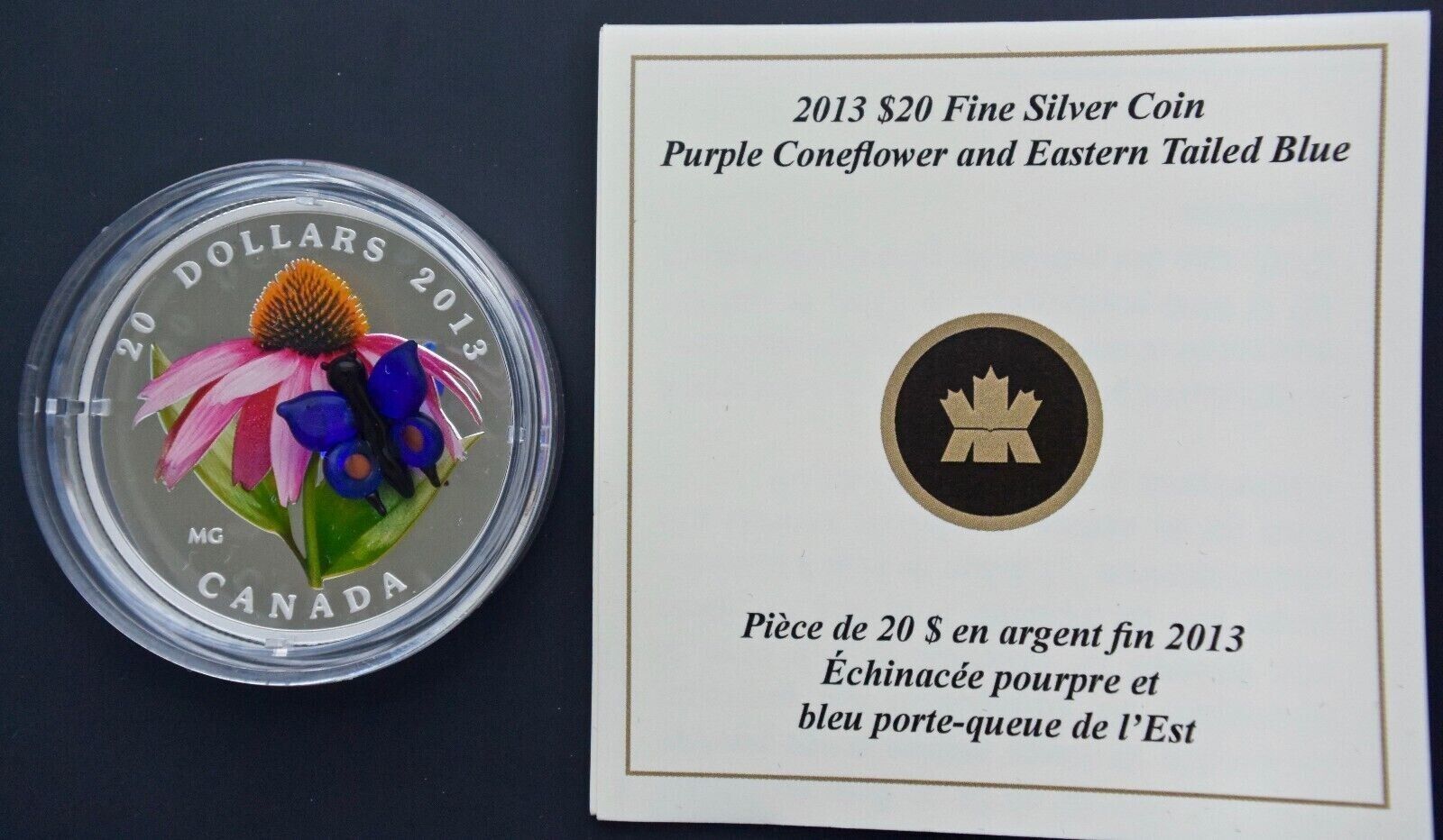 1 Oz Silver Coin 2013 Canada Glass Purple Coneflower & Eastern Tailed Butterfly-classypw.com-9