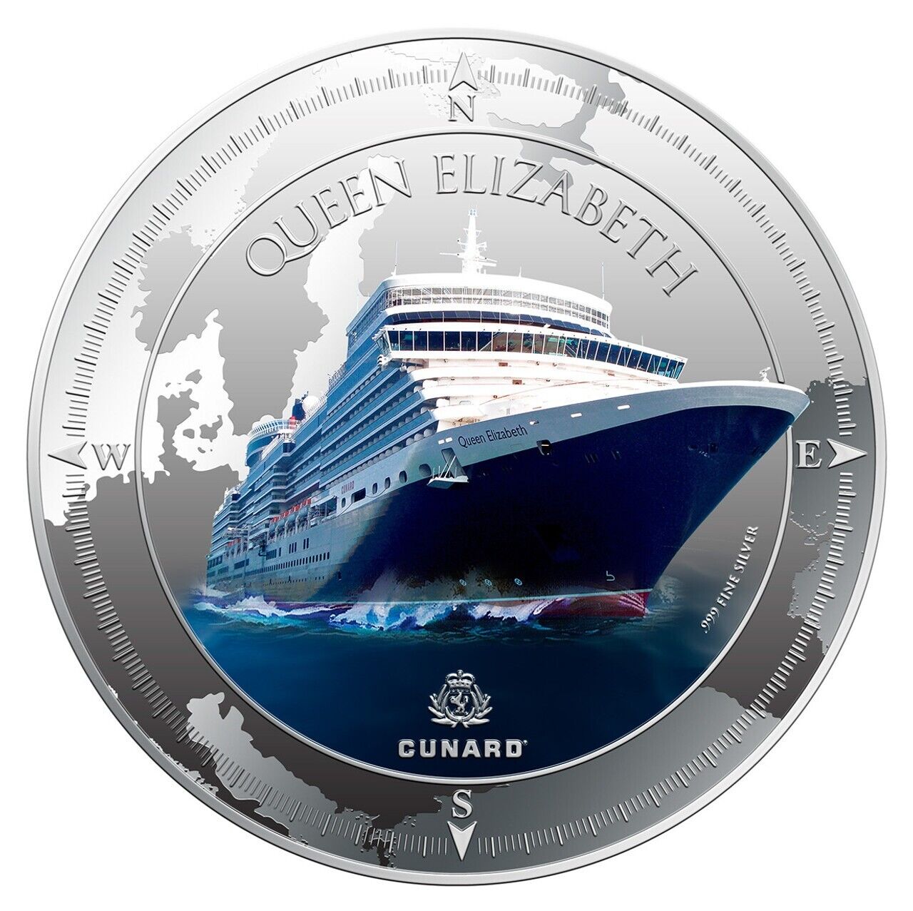 1 Oz Silver Coin 2013 Pitcairn Island $2 Cunard Lines - Queen Elizabeth Compass-classypw.com-1