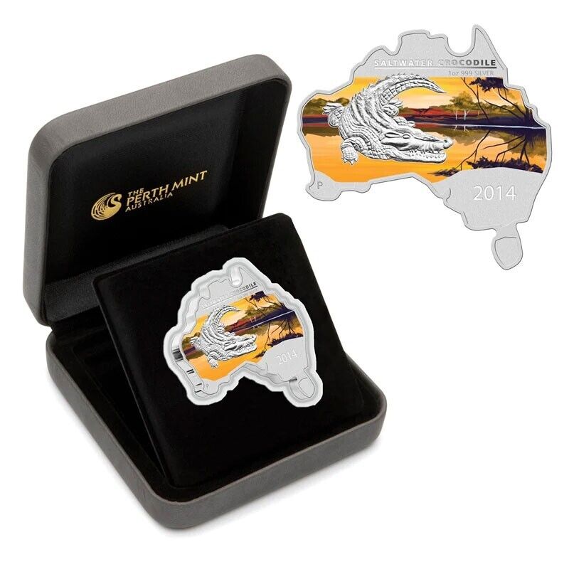 1 Oz Silver Coin 2014 $1 Australia Australian Map Shaped Coin - Crocodile-classypw.com-1