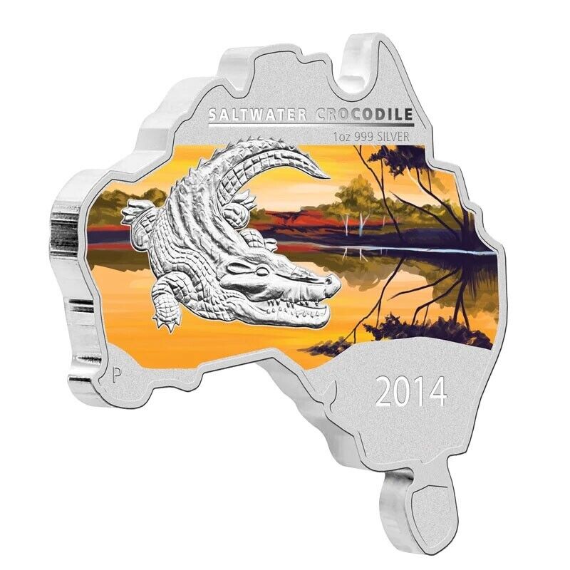 1 Oz Silver Coin 2014 $1 Australia Australian Map Shaped Coin - Crocodile-classypw.com-2
