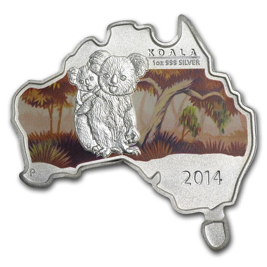 1 Oz Silver Coin 2014 $1 Australia Australian Map Shaped Coin - Koala-classypw.com-1