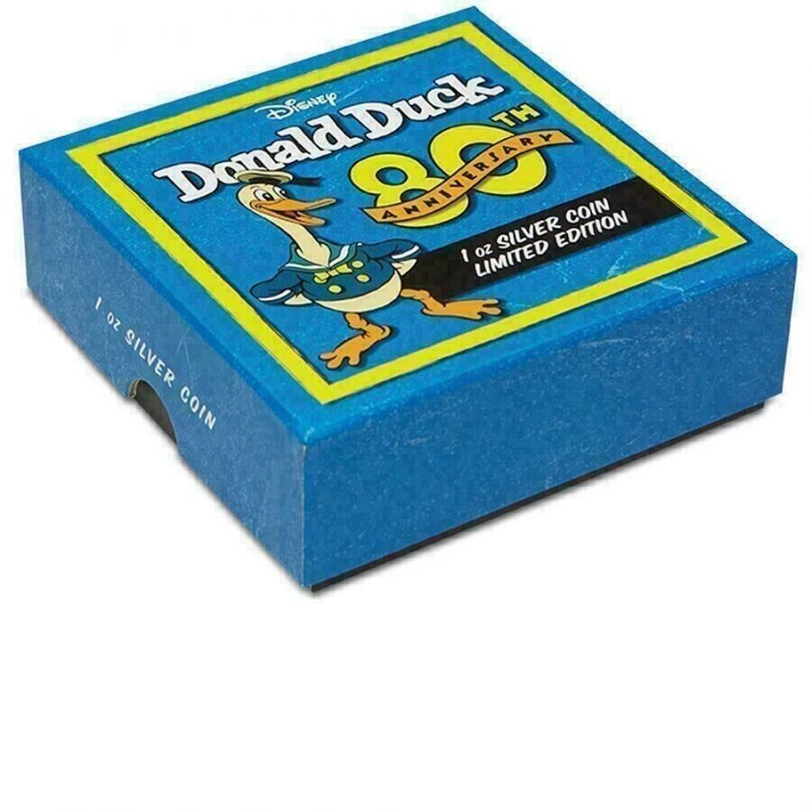 1 Oz Silver Coin 2014 $2 Disney Donald Duck 80th Anniversary Blue Gilded Gold-classypw.com-4