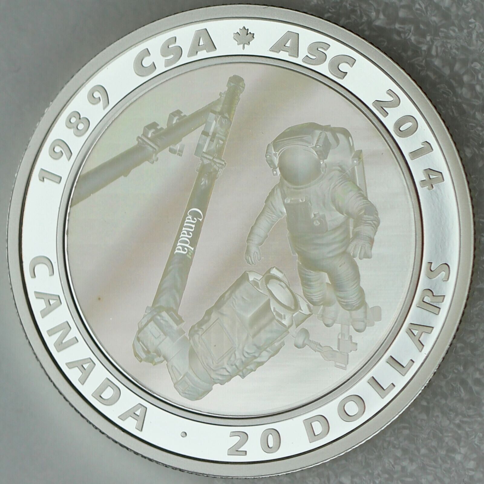 1 Oz Silver Coin 2014 $20 Canada 25th Anniversary Canadian Space Agency Hologram-classypw.com-3