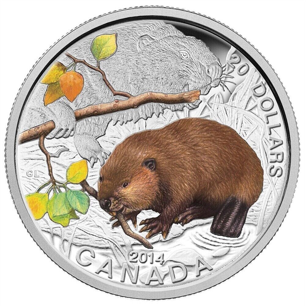 1 Oz Silver Coin 2014 $20 Canada Baby Animals : Beaver Coin &amp; Stamp Set-classypw.com-1