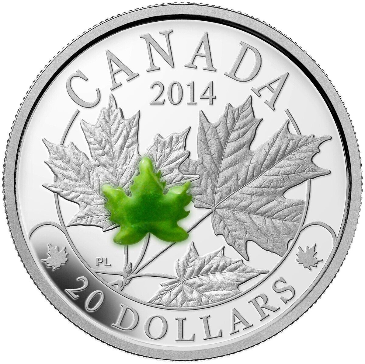 1 Oz Silver Coin 2016 $20 Canada Majestic Maple Leaves with Green Jade Stone-classypw.com-1