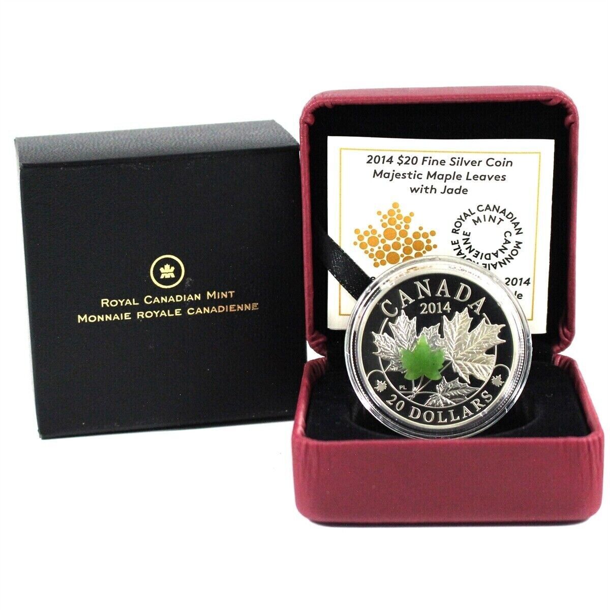 1 Oz Silver Coin 2016 $20 Canada Majestic Maple Leaves with Green Jade Stone-classypw.com-3