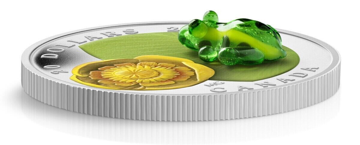 1 Oz Silver Coin 2014 $20 Canada Murano Italy Glass Water Lily and Leopard Frog-classypw.com-2