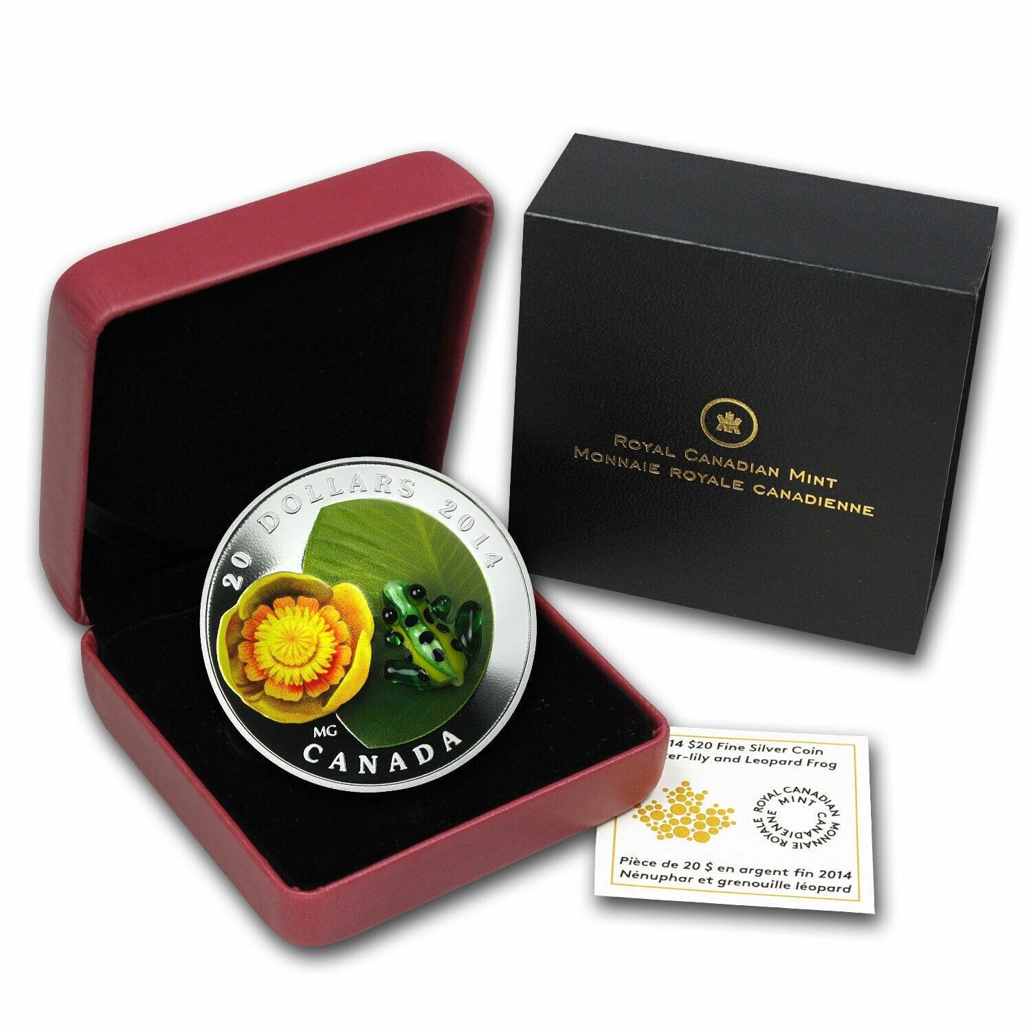 1 Oz Silver Coin 2014 $20 Canada Murano Italy Glass Water Lily and Leopard Frog-classypw.com-4