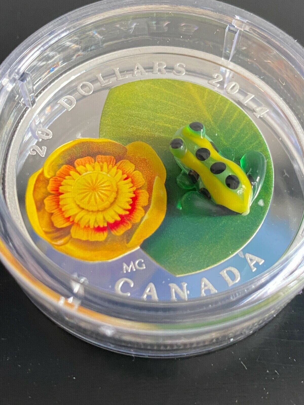 1 Oz Silver Coin 2014 $20 Canada Murano Italy Glass Water Lily and Leopard Frog-classypw.com-5