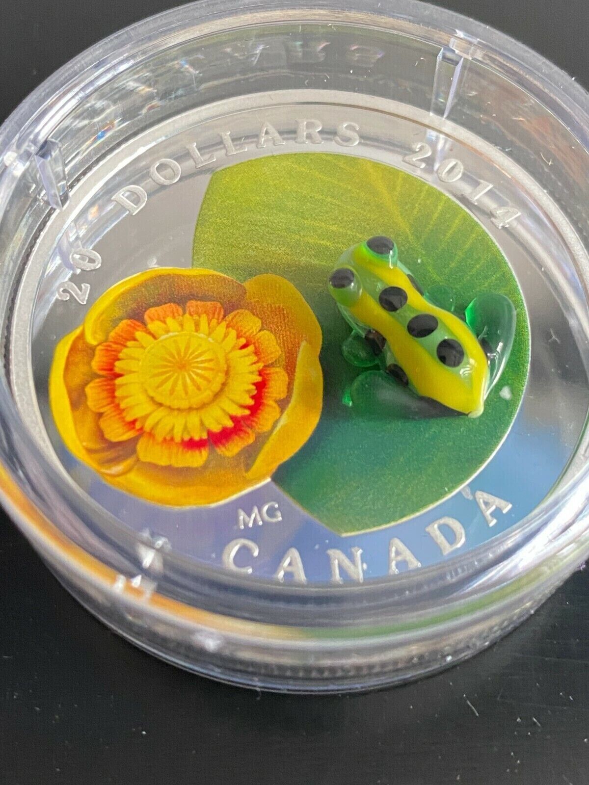 1 Oz Silver Coin 2014 $20 Canada Murano Italy Glass Water Lily and Leopard Frog-classypw.com-5