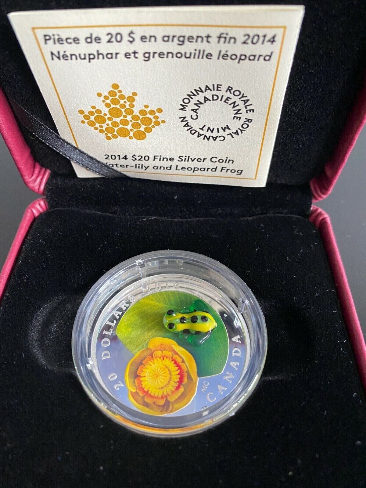 1 Oz Silver Coin 2014 $20 Canada Murano Italy Glass Water Lily and Leopard Frog-classypw.com-6