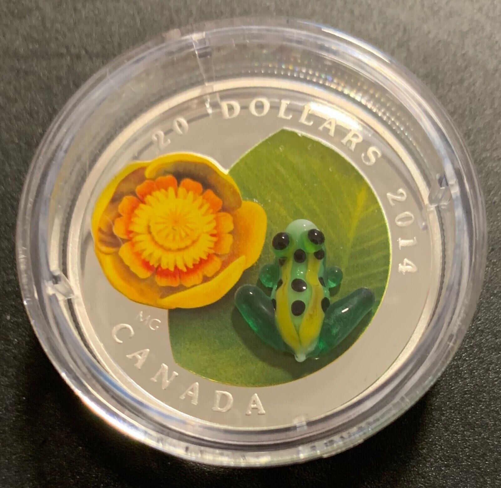 1 Oz Silver Coin 2014 $20 Canada Murano Italy Glass Water Lily and Leopard Frog-classypw.com-7