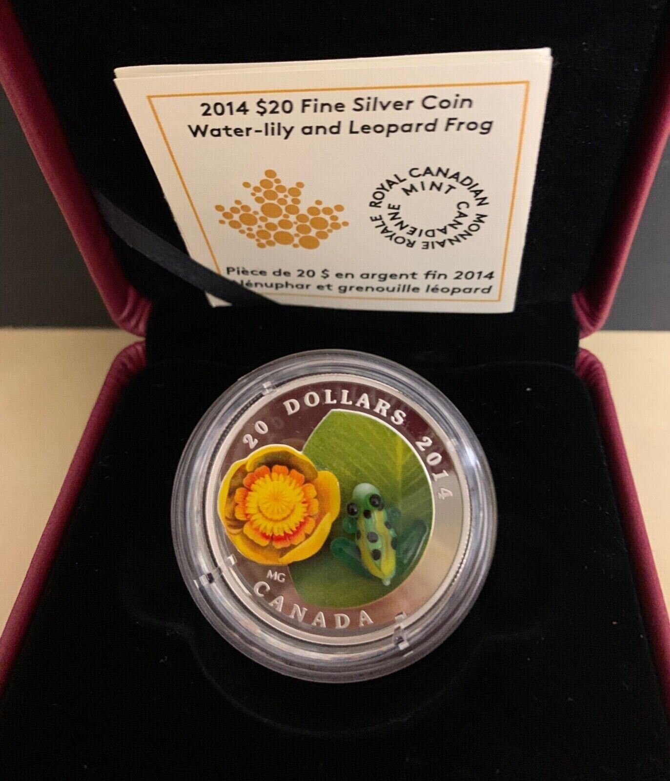 1 Oz Silver Coin 2014 $20 Canada Murano Italy Glass Water Lily and Leopard Frog-classypw.com-8