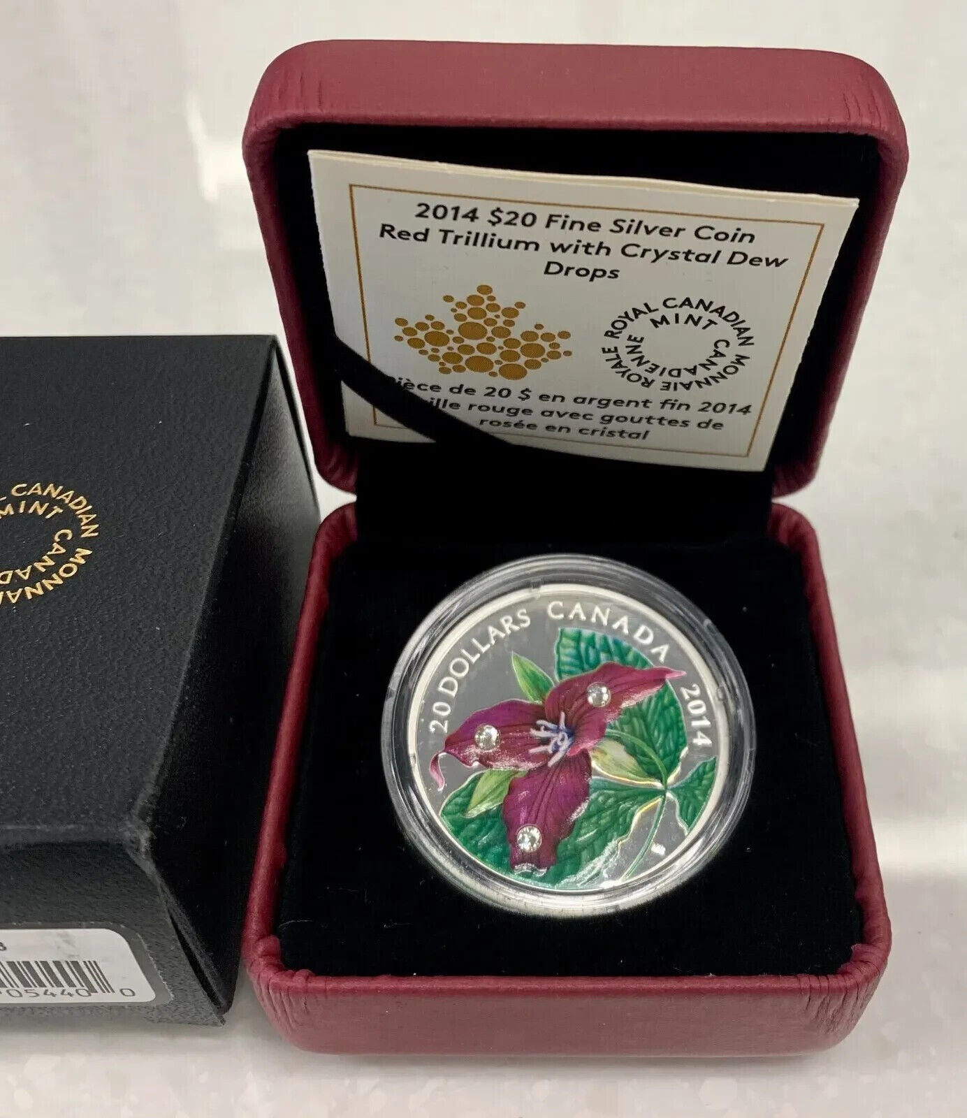 1 Oz Silver Coin 2014 Canada $20 Red Trillium with Crystal Dew Drops Swarovski-classypw.com-4