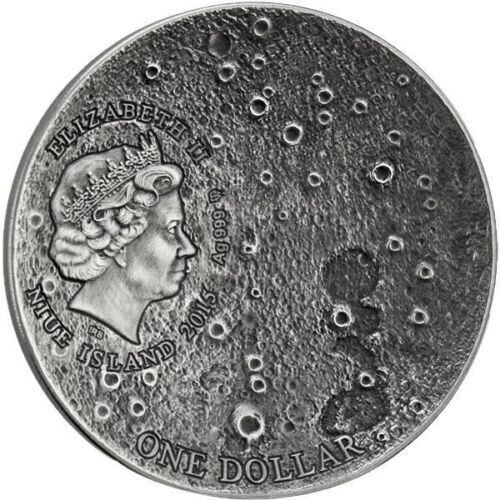1 Oz Silver Coin 2015 $1 Niue Solar System Moon NWA 8609 Meteorite Box & COA-classypw.com-5