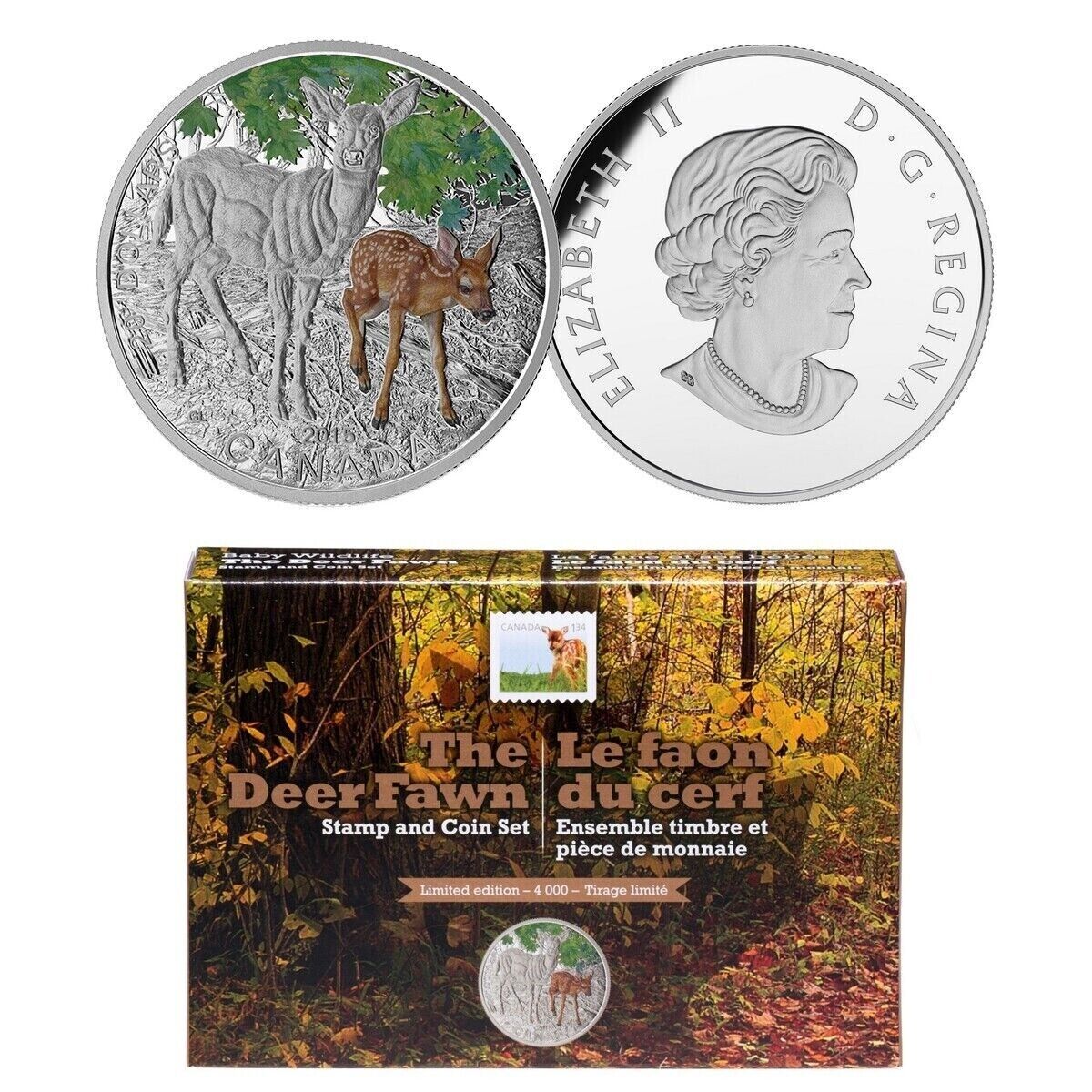 1 Oz Silver Coin 2015 $20 Canada Baby Animals White-Tailed Deer Coin &amp; Stamp Set-classypw.com-1