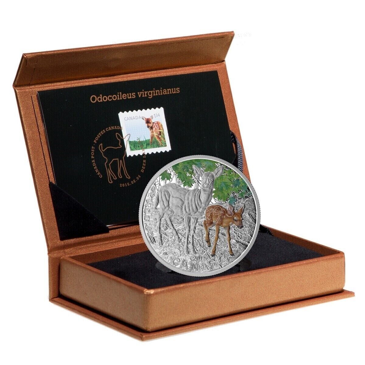 1 Oz Silver Coin 2015 $20 Canada Baby Animals White-Tailed Deer Coin & Stamp Set-classypw.com-2