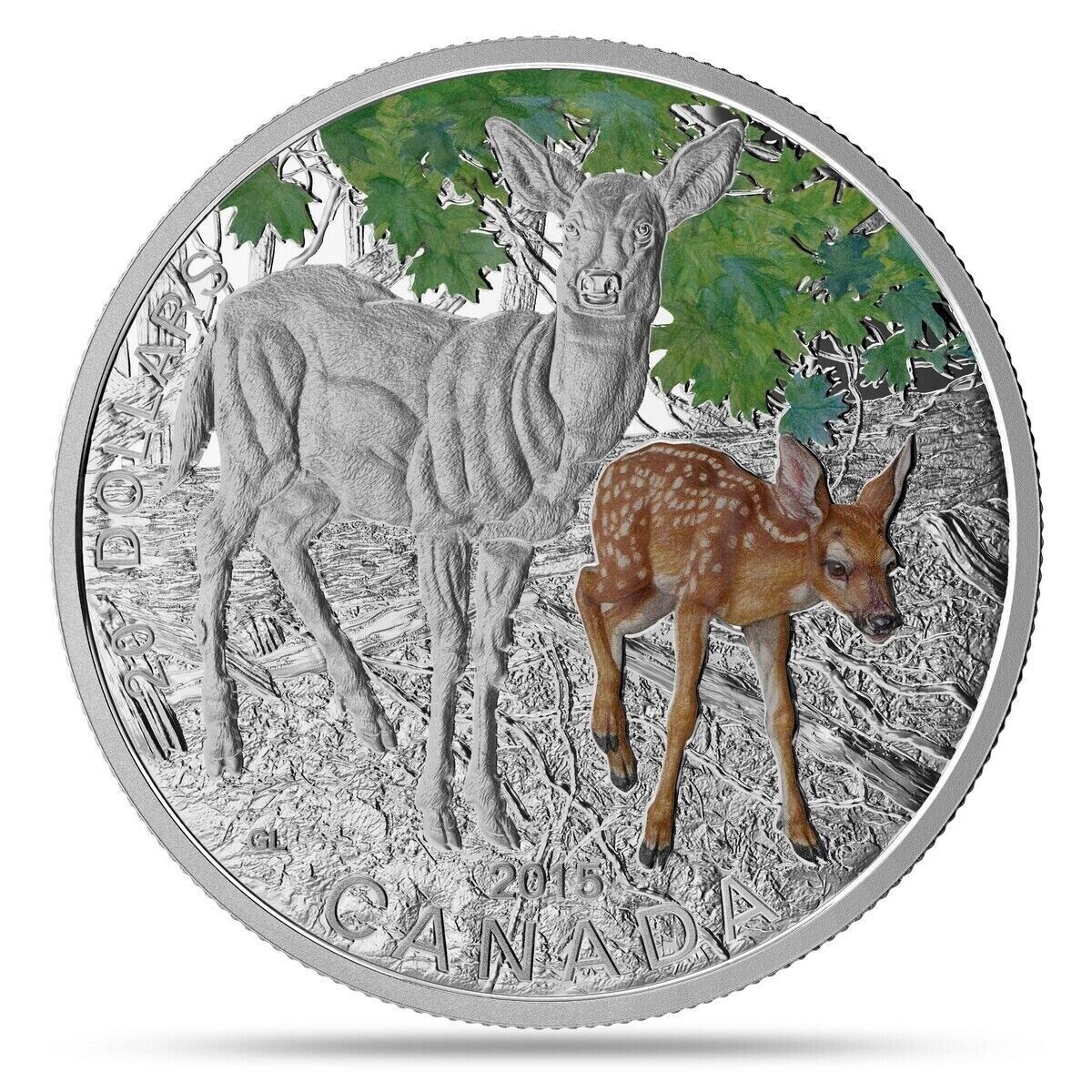 1 Oz Silver Coin 2015 $20 Canada Baby Animals White-Tailed Deer Coin & Stamp Set-classypw.com-3
