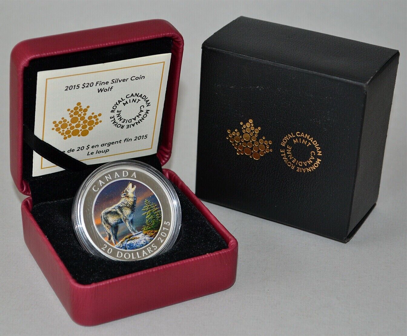 1 Oz Silver Coin 2015 $20 Canada Proof Color Howling Eastern Timber Wolf