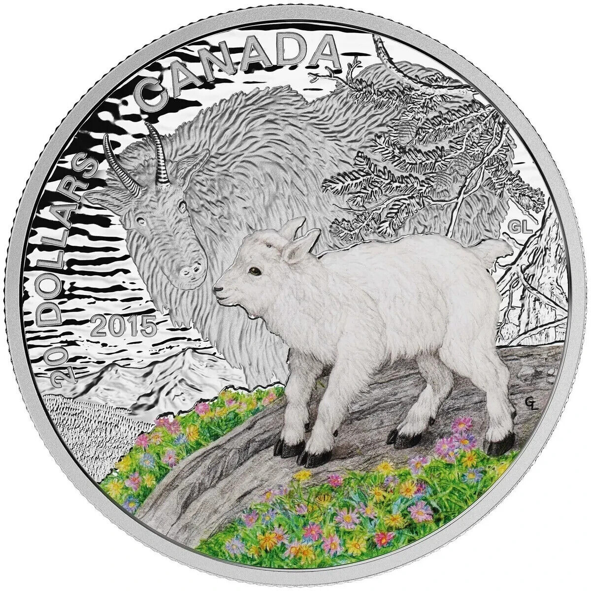 1 Oz Silver Coin 2015 Canada $20 Baby Animals: Mountain Goat-classypw.com-1