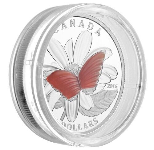 1 Oz Silver Coin 2016 $20 Canada Agate Stone The Colourful Wings of a Butterfly-classypw.com-2