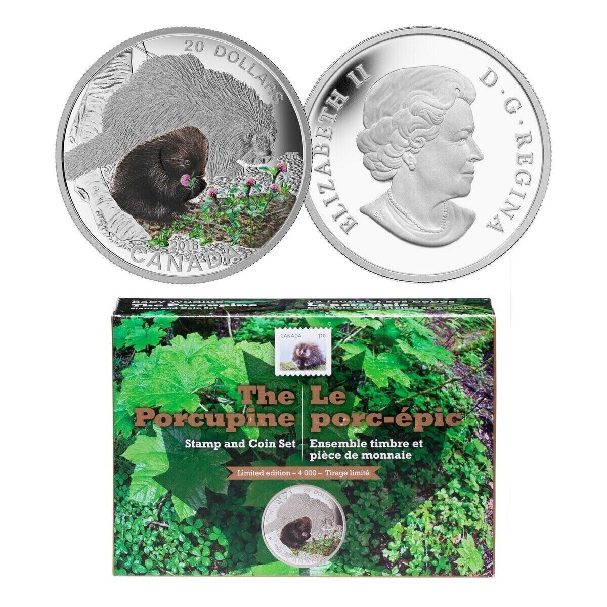 1 Oz Silver Coin 2016 $20 Canada Baby Animals : The Porcupine Coin &amp; Stamp Set-classypw.com-1