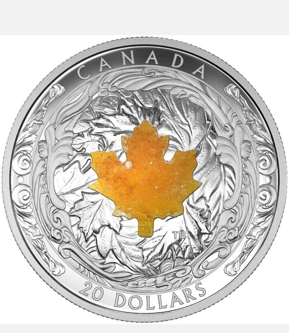 1 Oz Silver Coin 2016 $20 Canada Majestic Maple Leaves with Drusy Stone-classypw.com-1