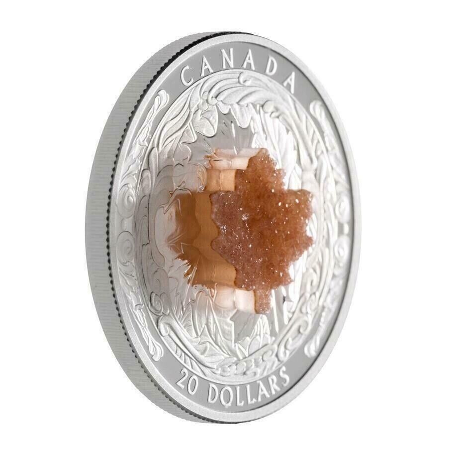 1 Oz Silver Coin 2016 $20 Canada Majestic Maple Leaves with Drusy Stone-classypw.com-2