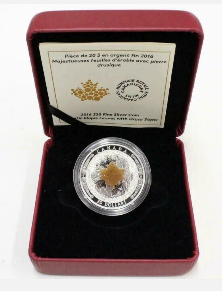 1 Oz Silver Coin 2016 $20 Canada Majestic Maple Leaves with Drusy Stone-classypw.com-6