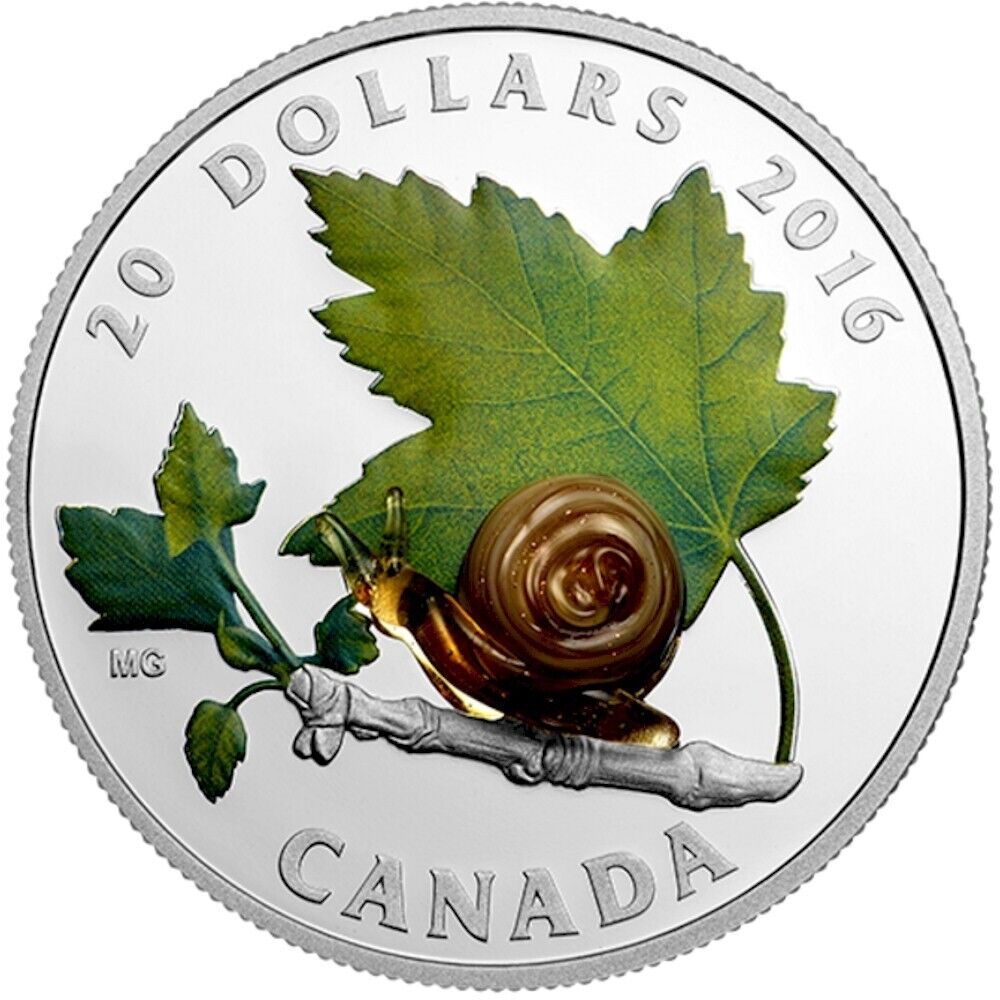 1 Oz Silver Coin 2016 $20 Canada Murano Venetian Glass Little Creatures: Snail-classypw.com-1