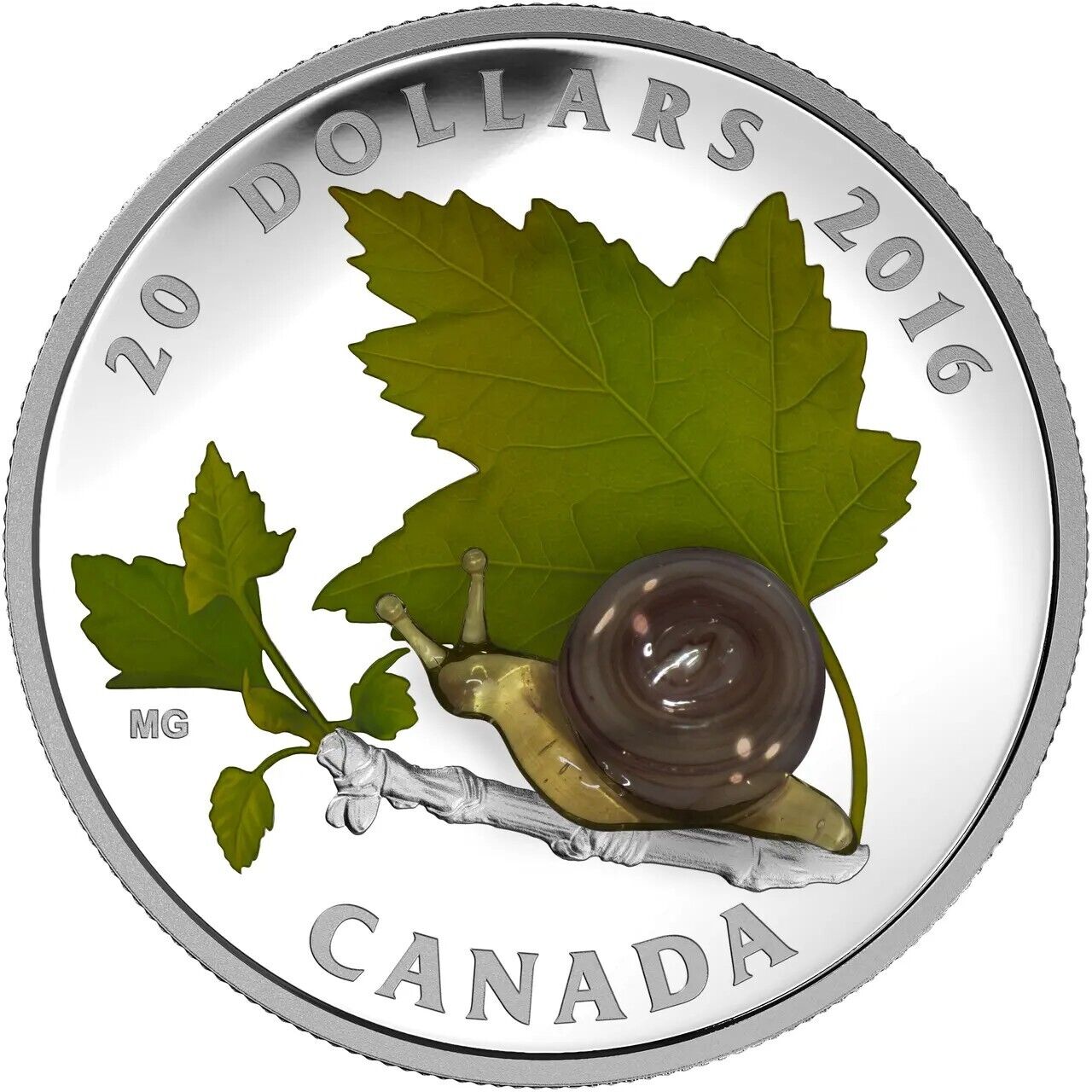 1 Oz Silver Coin 2016 $20 Canada Murano Venetian Glass Little Creatures: Snail-classypw.com-5