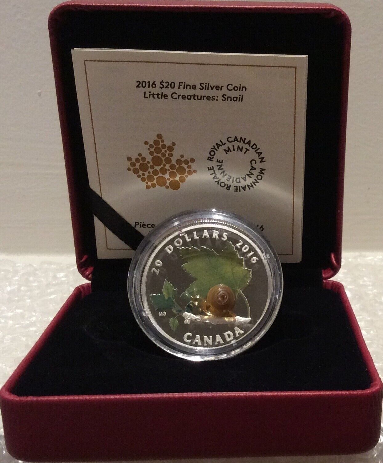 1 Oz Silver Coin 2016 $20 Canada Murano Venetian Glass Little Creatures: Snail-classypw.com-7
