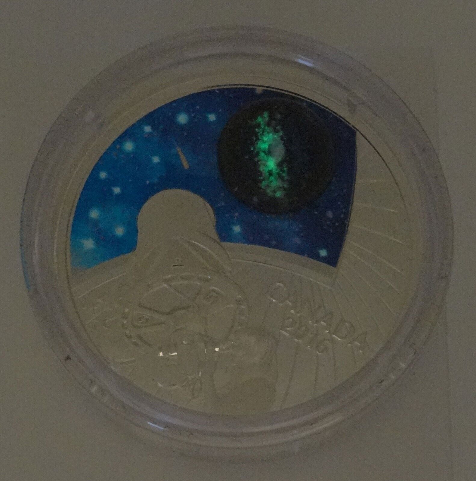 1 Oz Silver Coin 2016 $20 Canada The Universe Glow in the Dark Glass with Opal-classypw.com-2