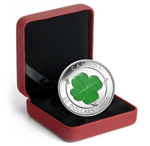 1 Oz Silver Coin 2016 Canada $20 Lucky Four-Leaf Clover With Green Enamel-classypw.com-3