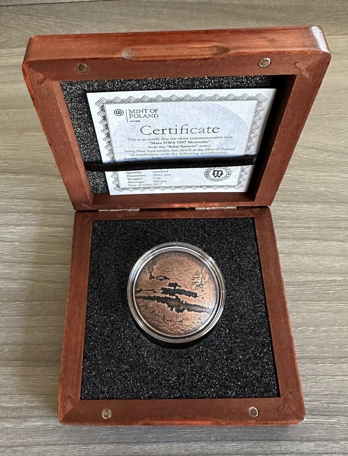 1 Oz Silver Coin 2017 $1 Niue Solar System Mars NWA 7397 Meteorite Box & COA-classypw.com-7