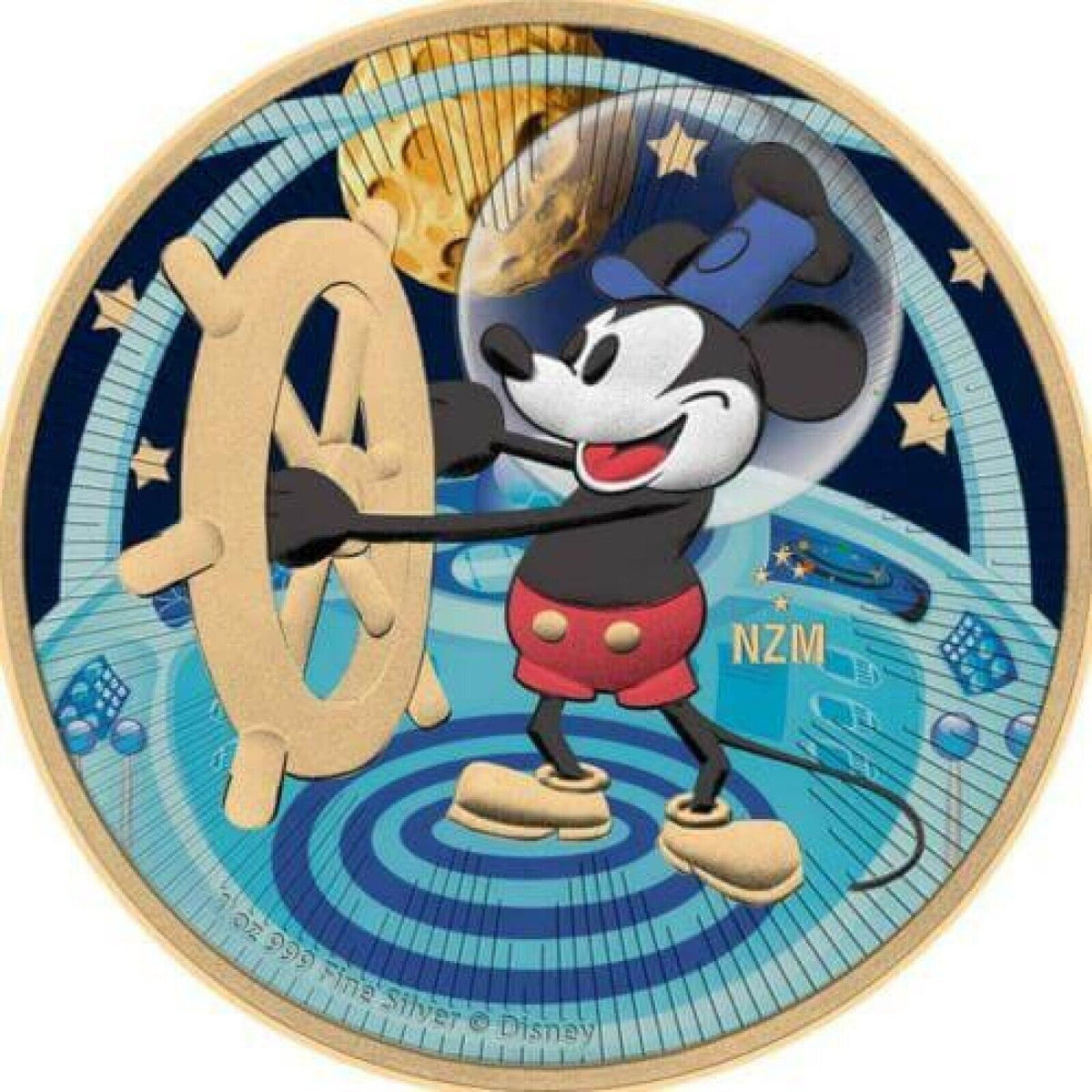 1 Oz Silver Coin 2017 $2 Niue Mickey Mouse Steamboat Willie - Flying to the Moon-classypw.com-1