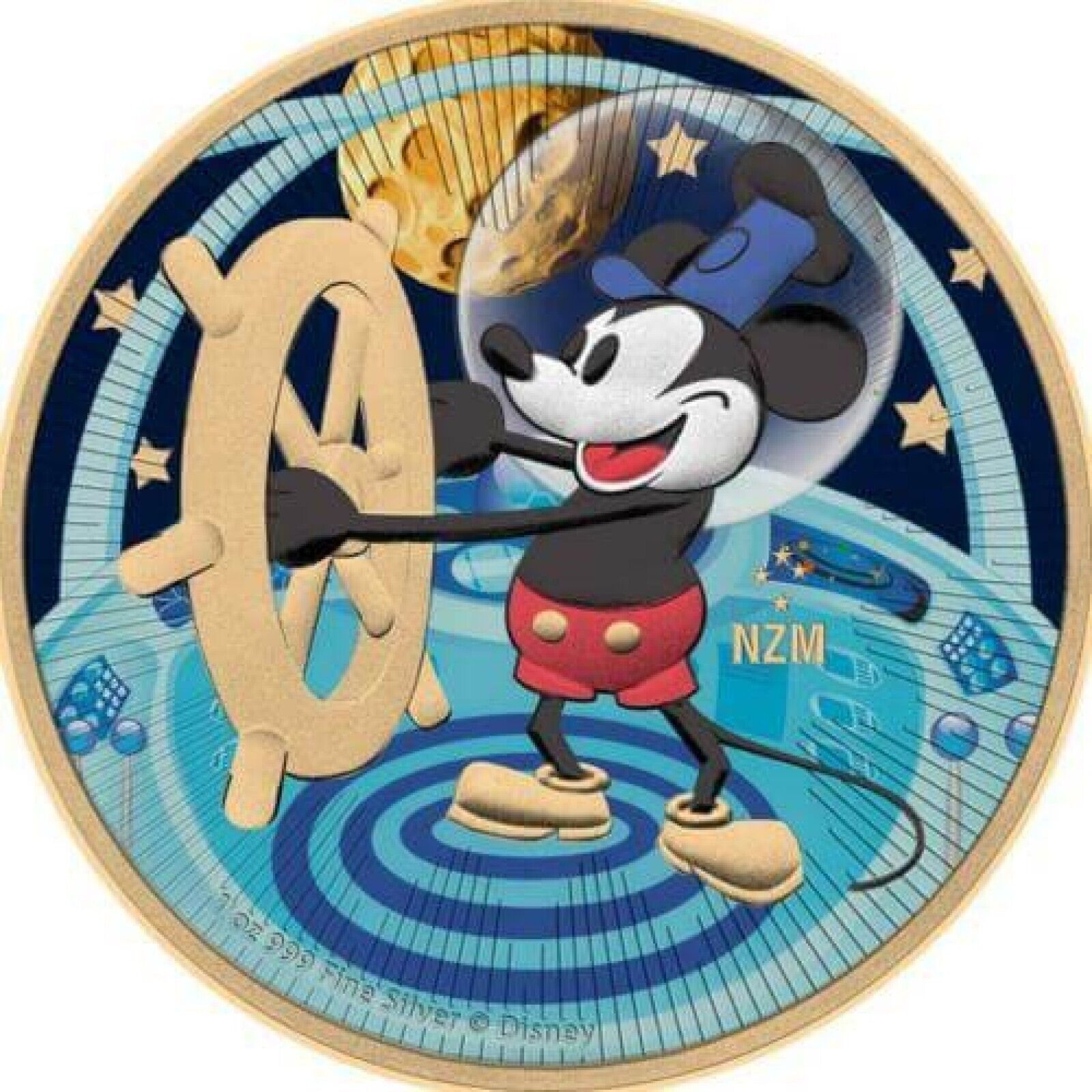 1 Oz Silver Coin 2017 $2 Niue Mickey Mouse Steamboat Willie - Flying to the Moon-classypw.com-1