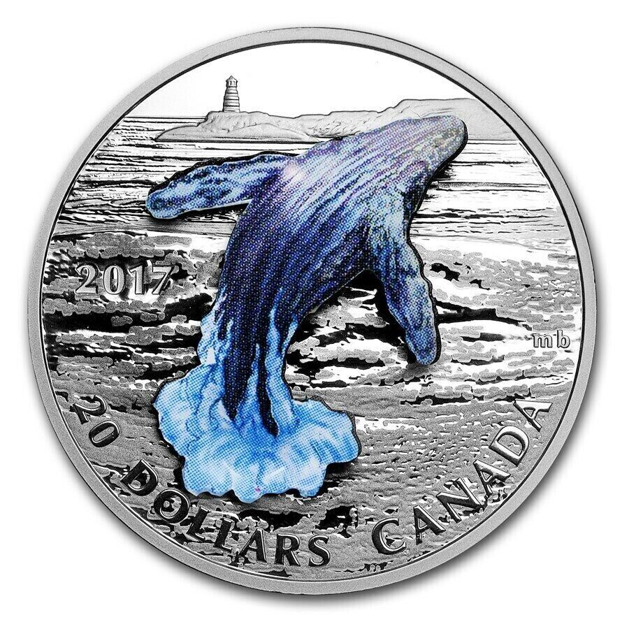 1 Oz Silver Coin 2017 $20 Canada 3D Three-Dimensional Breaching Whale-classypw.com-2