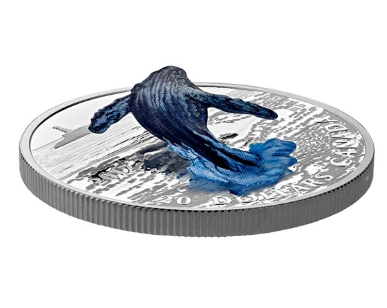 1 Oz Silver Coin 2017 $20 Canada 3D Three-Dimensional Breaching Whale-classypw.com-3