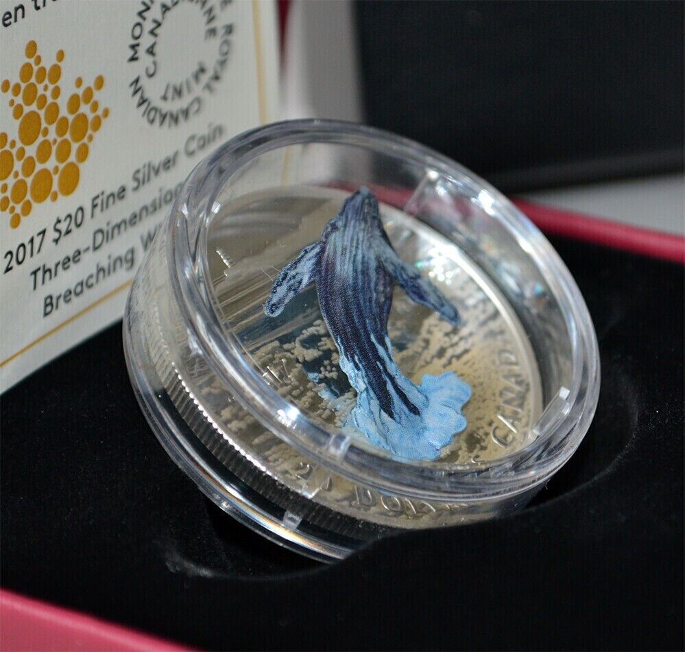 1 Oz Silver Coin 2017 $20 Canada 3D Three-Dimensional Breaching Whale-classypw.com-4