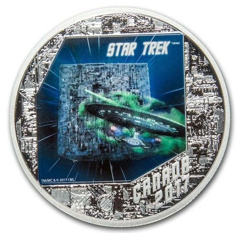 1 Oz Silver Coin 2017 $20 Canada Color Proof Star Trek: The Borg w/Borg Cube Box