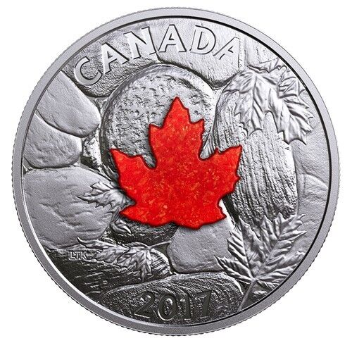 1 Oz Silver Coin 2017 $20 Canada Majestic Maple Leaves with Drusy Stone-classypw.com-1
