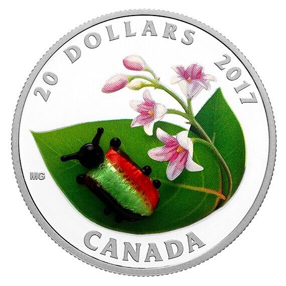1 Oz Silver Coin 2017 $20 Canada Murano Glass Little Creatures: Dogbane Beetle-classypw.com-1