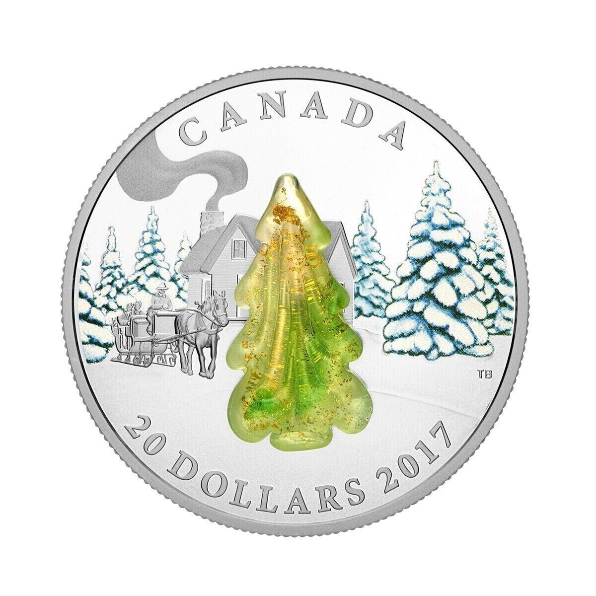 1 Oz Silver Coin 2017 $20 Canada Murano Italy Glass Snow-Covered Tree Christmas-classypw.com-1